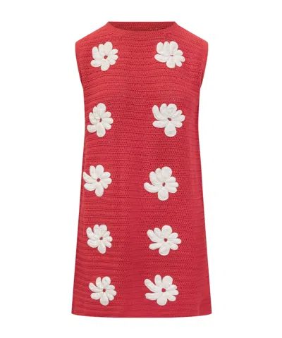 Msgm Sleeveless Crewneck Knitted Dress In Red