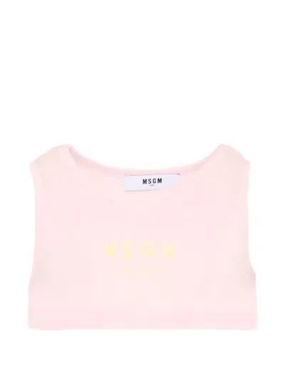 Msgm Kids' Sleeveless Logo T-shirt In Pink