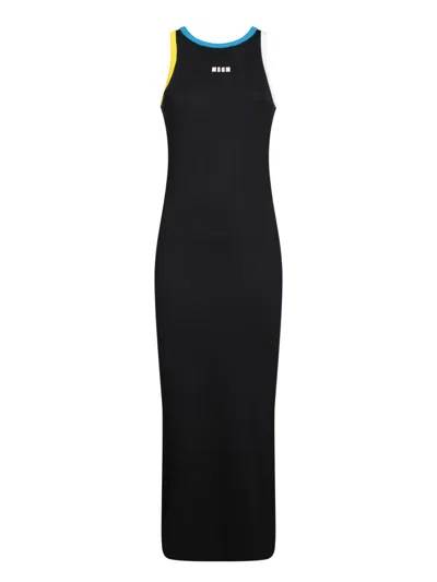 Msgm Ribbed Dress With Applications In Black