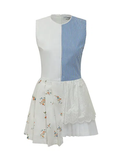 Msgm Sleeveless Suit Mini Dress In Offwhite Blue