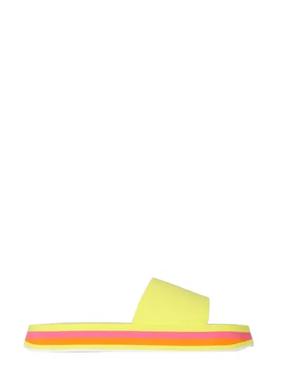 Msgm Slide Platform Sandals With Striped Pattern - 3.5 Cm Sole In Yellow