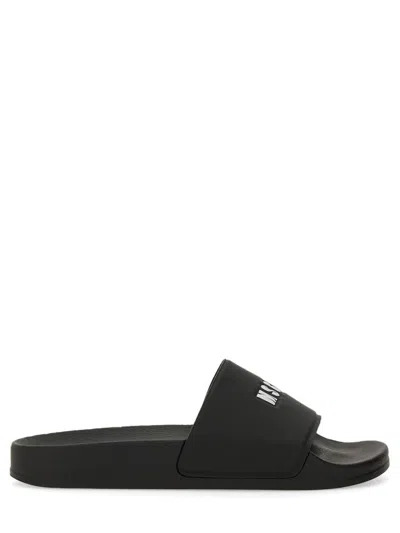 Msgm Slide Sandal With Logo In Green