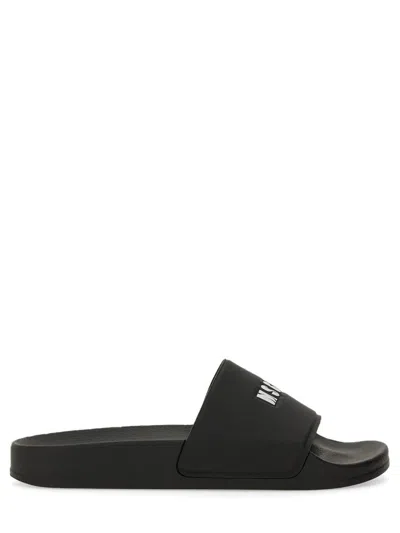 Msgm Slide Sandal With Logo In Black