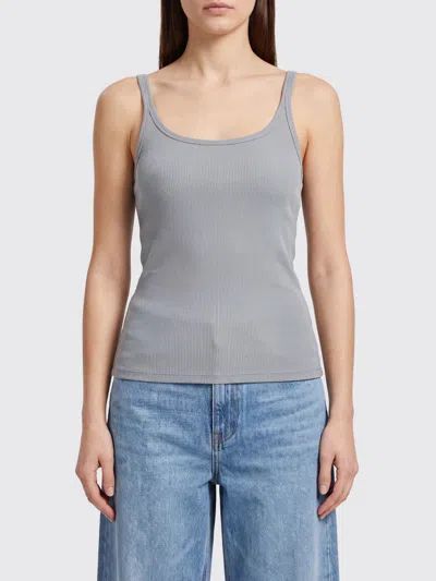 Msgm Slim Fit Viscose Top With Thin Straps And Round Neck In Gray