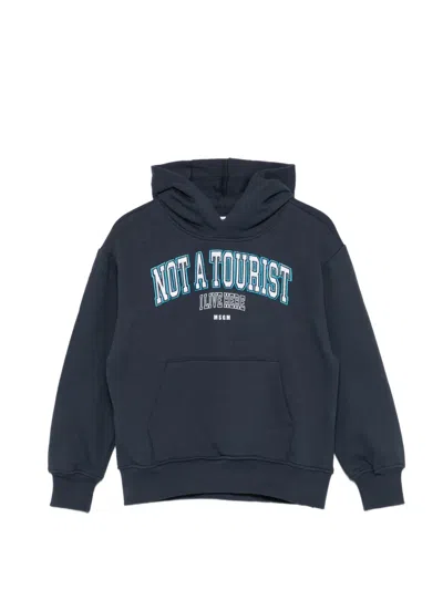 Msgm Slogan-embroidered Hoodie In Blue