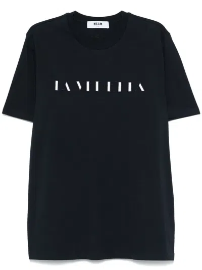 Msgm Slogan-embroidered T-shirt In Blue