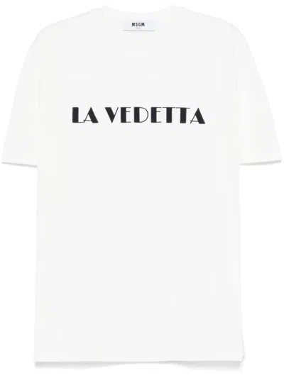 Msgm Slogan-embroidered T-shirt In Neutrals