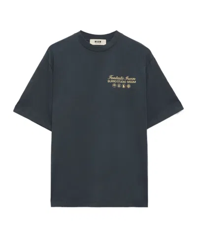 Msgm Slogan-print Cotton T-shirt In Black