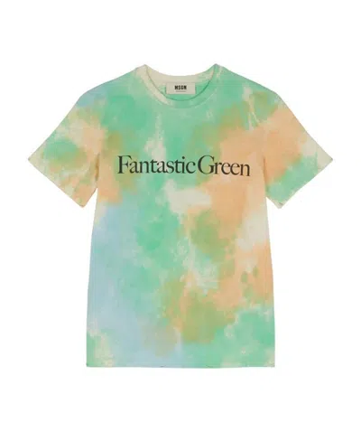 Msgm Slogan-print Cotton T-shirt In Green