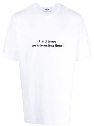Msgm Slogan-print Cotton T-shirt In White