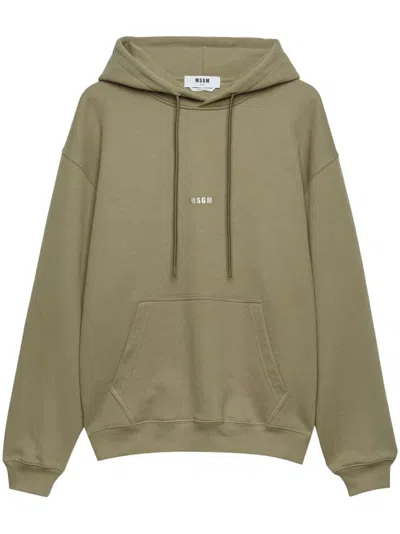 Msgm Slogan-print Drawstring Hoodie In Gray
