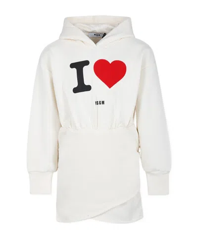 Msgm Slogan-print Hooded Dress In White