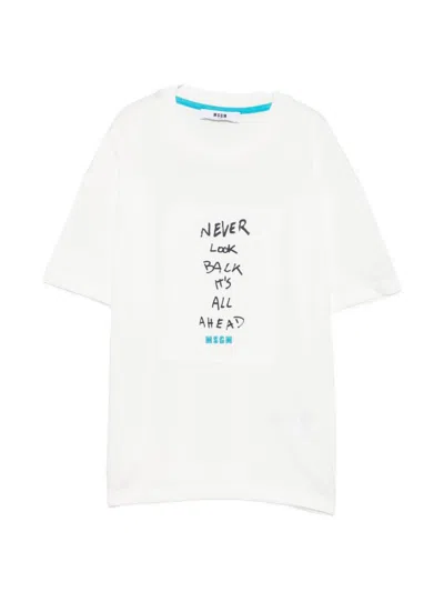 Msgm Kids' Slogan Print Jersey T-shirt In White
