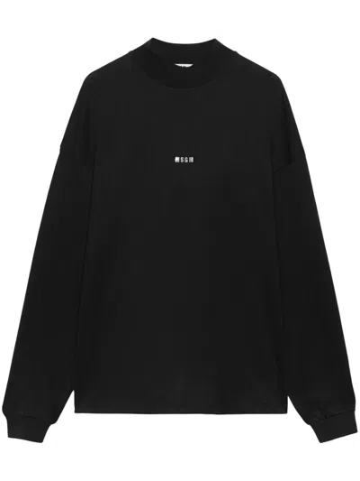 Msgm Slogan-print Long-sleeve T-shirt In Black