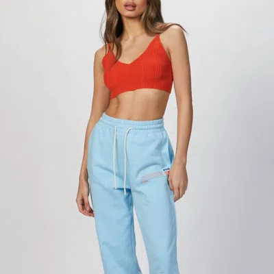 Msgm Slogan Print Track Pant In Light Blue