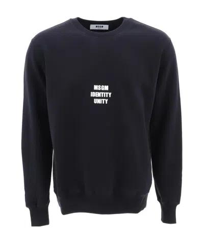 Msgm Slogan Printed Cotton Pullover In Black
