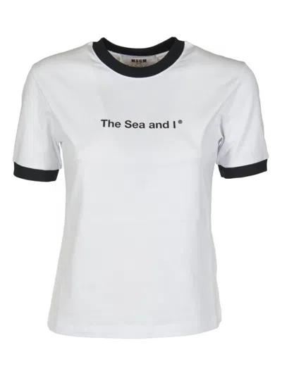 Msgm Slogan Printed Crewneck T-shirt In White