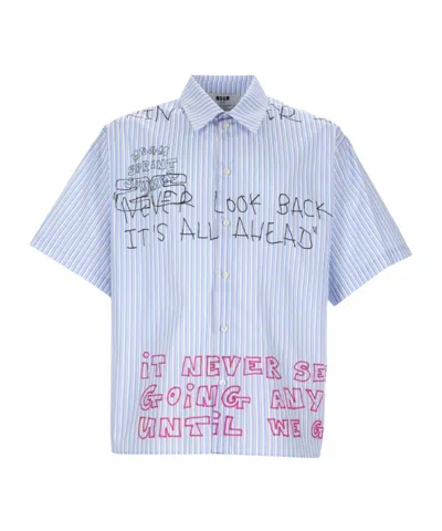 MSGM MSGM SLOGAN PRINTED STRIPED SHIRT