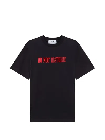 Msgm Slogan-embroidered T-shirt In Black