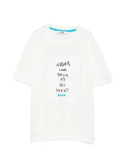 Msgm Kids' Slogan-print Jersey T-shirt In White