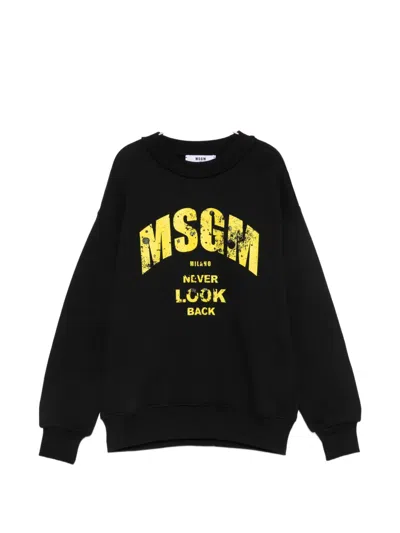 Msgm Kids' Slogan-print Sweater In Black
