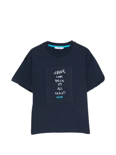 Msgm Kids' Slogan-print T-shirt In Blue