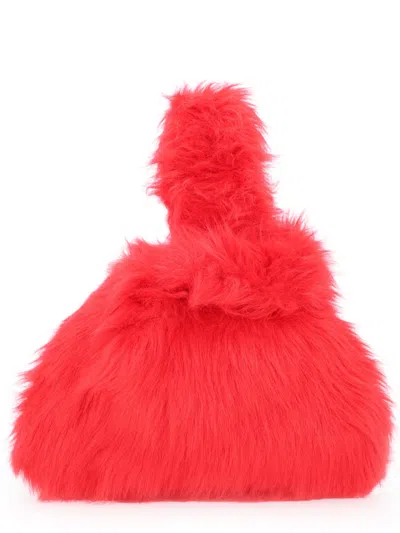Msgm Mini Bag Unique Shape Faux Fur Texture In Red