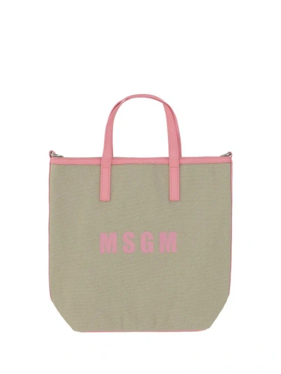Msgm Small Canvas Shopping Bag In 013