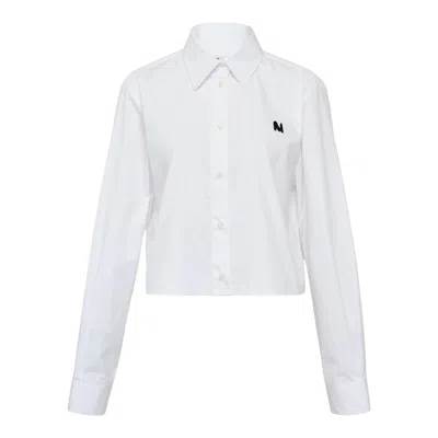 Msgm Cropped Shirt With Elastic Waist In White
