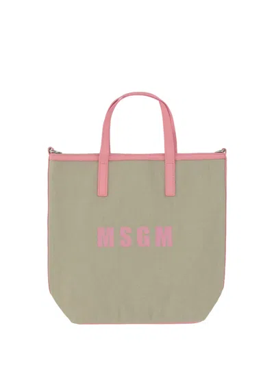Msgm Logo Small Shopping Tote In Pink