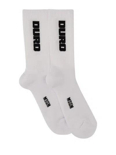 Msgm Sock With Logo In White