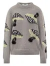 Msgm Soft Knit Sweater With Whimsical Mushroom Motif In Gray