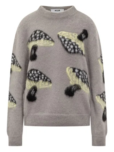 MSGM SOFT KNIT SWEATER WITH WHIMSICAL MUSHROOM MOTIF