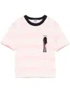 Msgm White And Pink Striped Cotton T-shirt With Bow In Pink