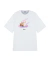 Msgm 'space Cat' Designs Cotton T-shirt With Round Neck In White