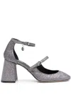 Msgm Logo Charm 90 Glittered Pumps In Grey