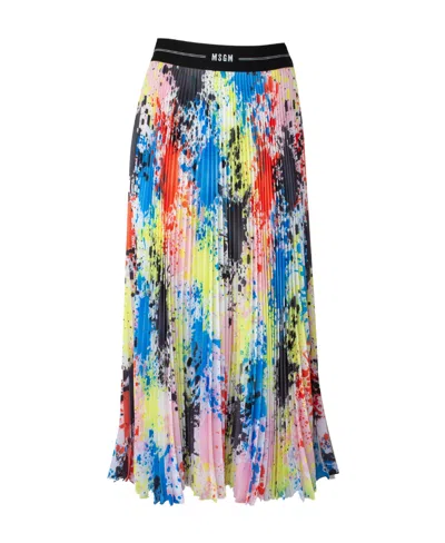Msgm Splatter-print Pleated Midi Skirt In Multicolor