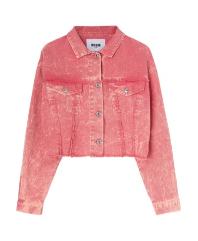 Msgm Spliced Denim Coat In Pink