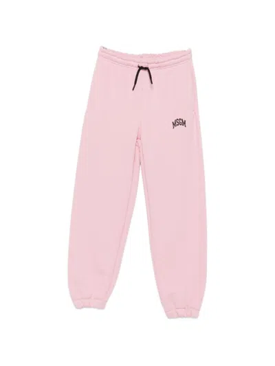 Msgm Kids' Sports Trousers With Drawstring And Logo Print In Pink