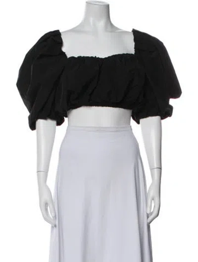 Pre-owned Msgm Square Neckline Short Sleeve Crop Top In Black