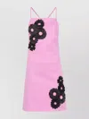 Msgm Strappy Backless Mini Dress With Floral Bow In Pink