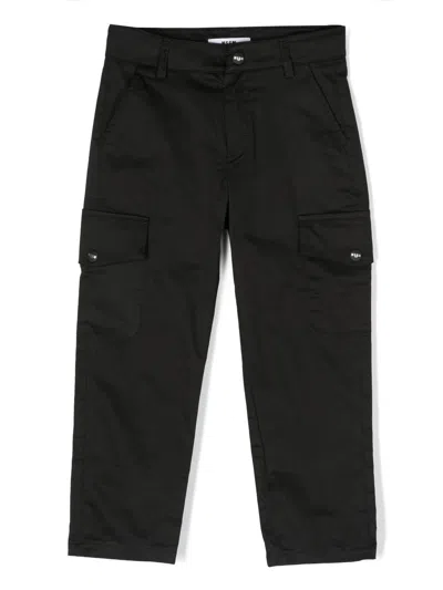 Msgm Kids' Stretch-cotton Cargo Trousers In Black