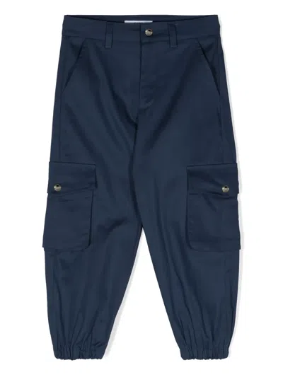 Msgm Kids' Stretch-cotton Cargo Trousers In Blue