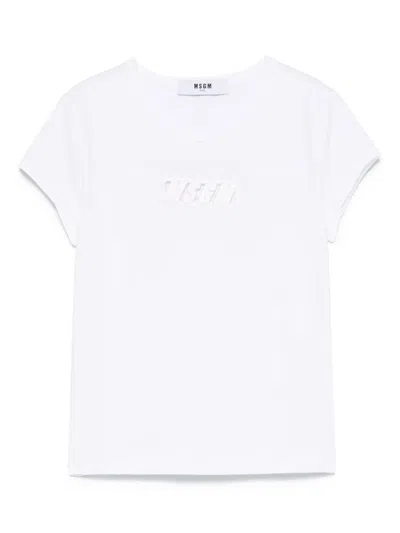 Msgm Kids' T-shirt Aus Jersey In Weiss
