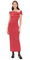 Msgm Stripe Asymmetric Maxi Dress Red In Red