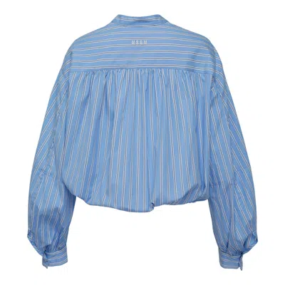 Msgm Stripe Balloon Sleeve Shirt In Blue