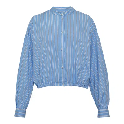 Msgm Stripe Balloon Sleeve Shirt In Blue