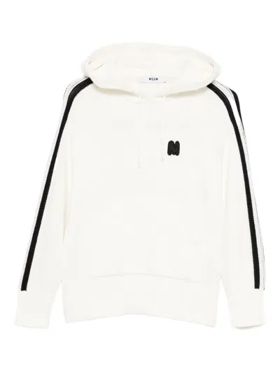 Msgm Stripe-detail Hoodie In White