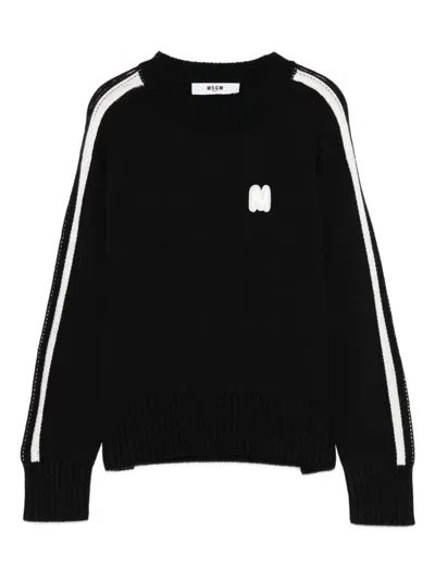 Msgm Logo-patch-pullover Mit Streifendetail In Black