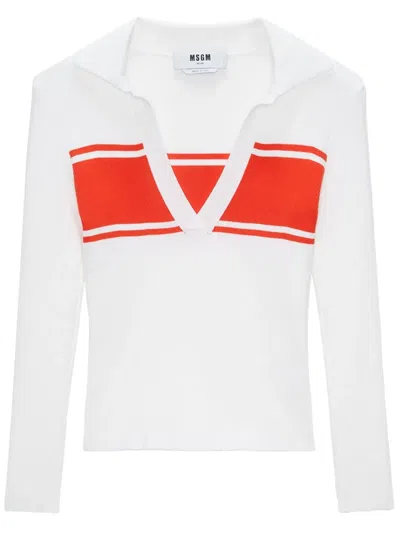 Msgm Stripe-detail Polo Top In White